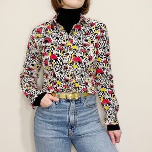 Vintage Checkered Button Up Abstract Black White S